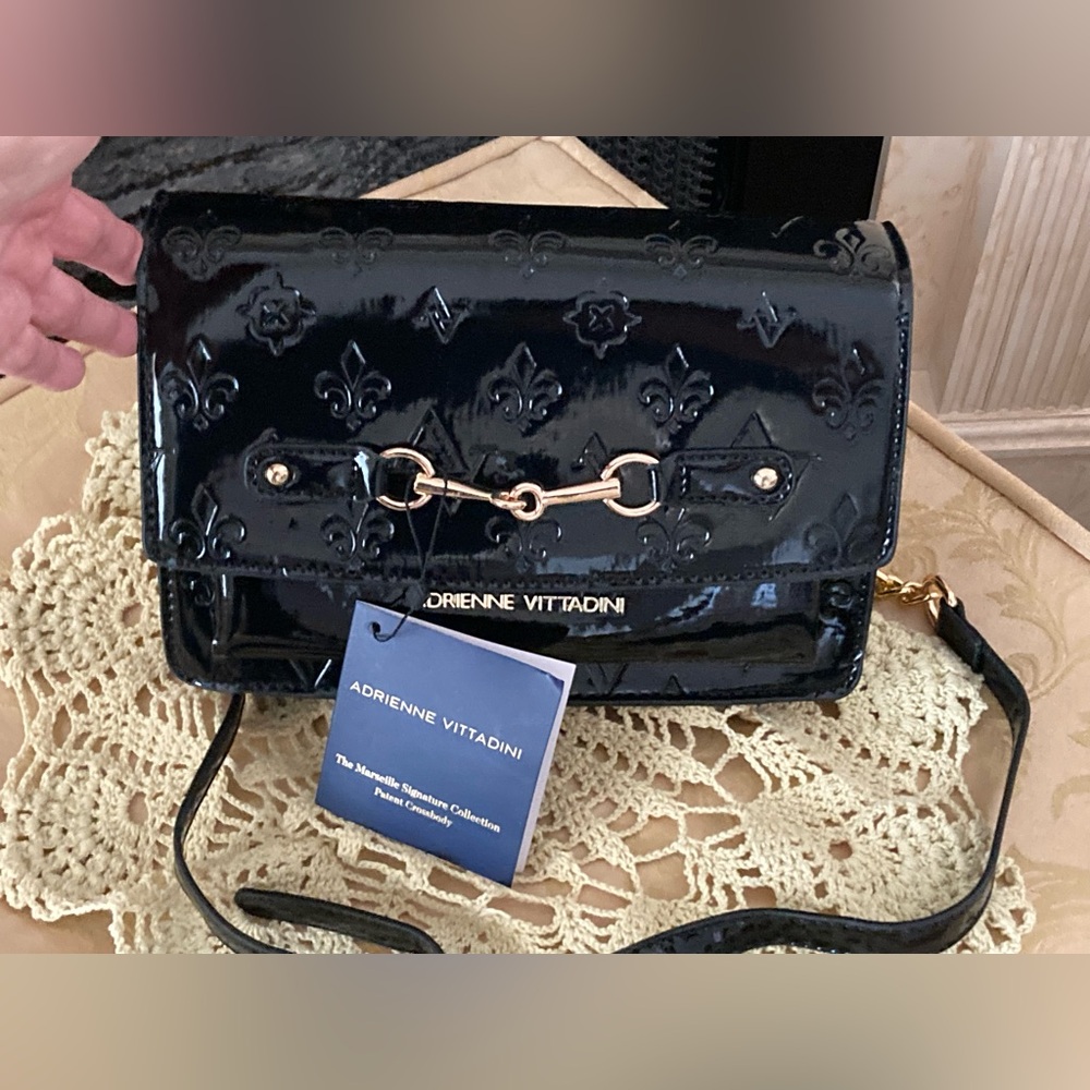 Adrienne Vittadini Glossy Black Crossbody Bag